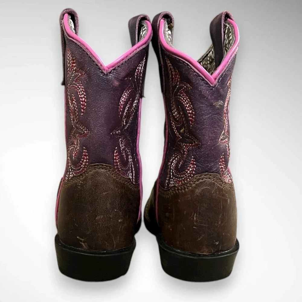 DAN POST Girls' Majesty Brown and Purple‎ Leather Wester Boots Size 6D